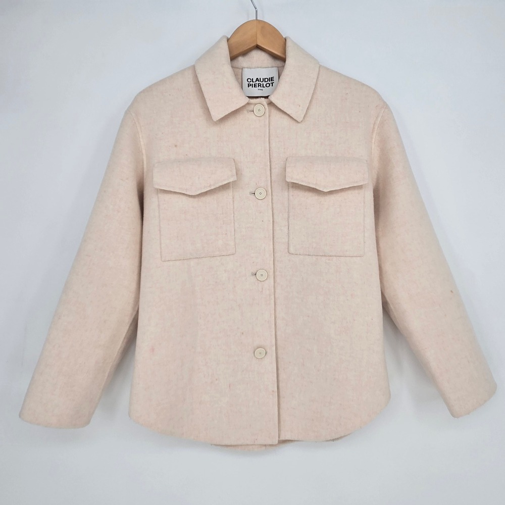 Claude Pierlot Wool Blend Baby Pink Jacket Oversized Womens XS Soft Warm Cozy
